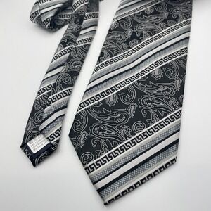 Daniel Ellissa Men's Black Grey White Paisley Stripe Classic Necktie